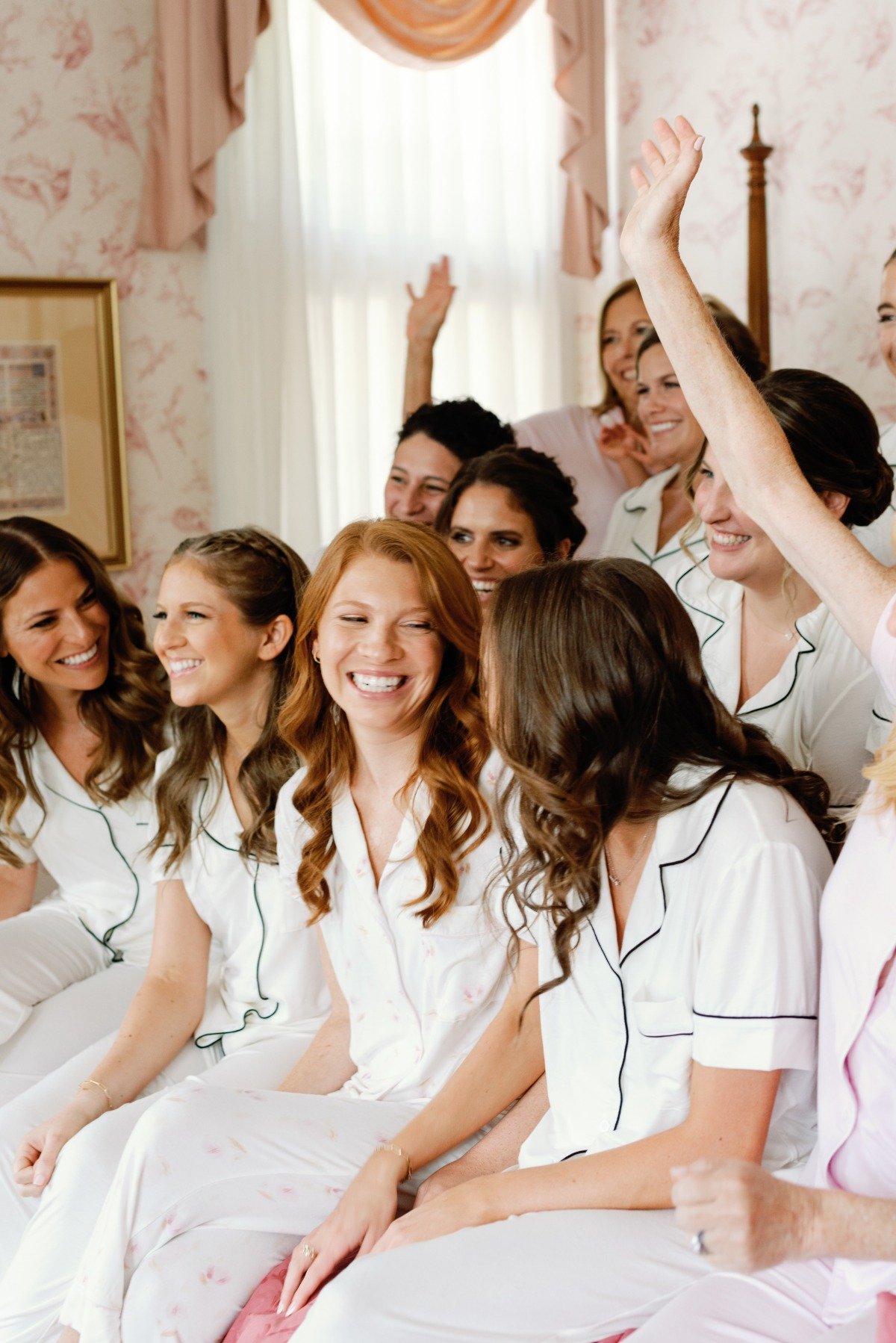 Bride and bridesmaids in matching jammies 