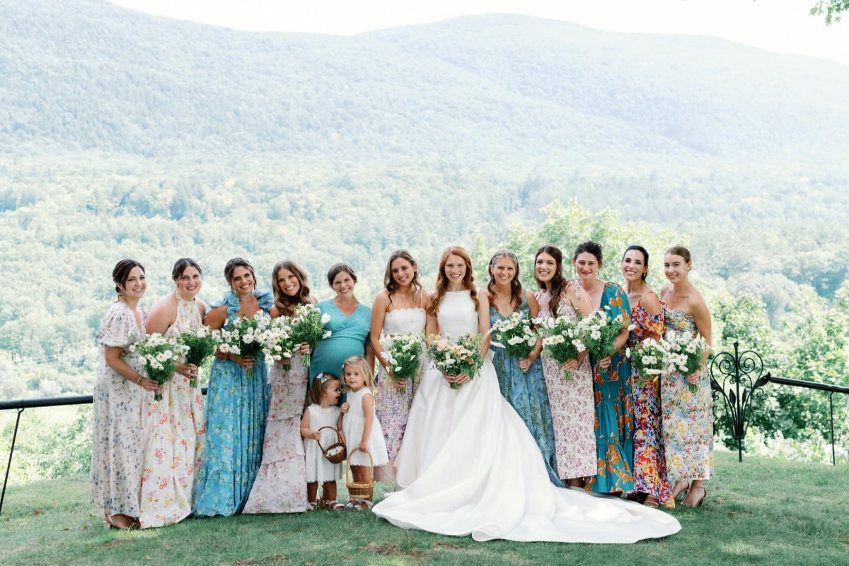 Mismatched floral bridesmaids dresses