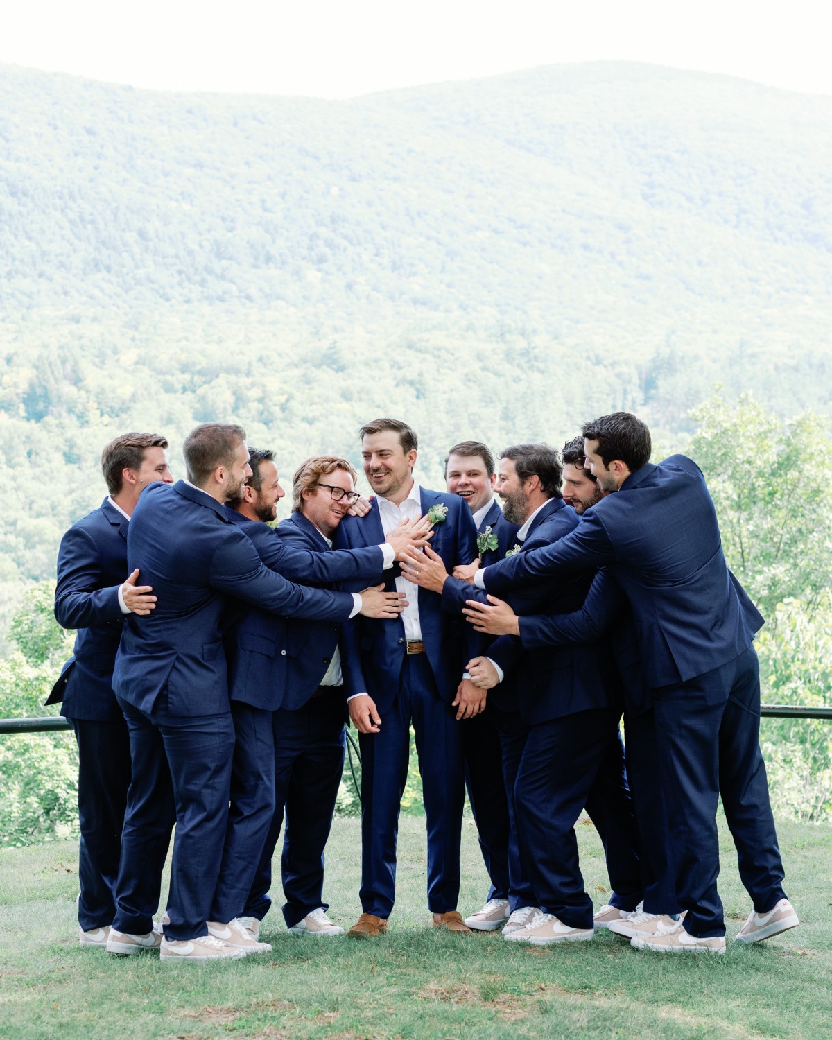 Classic groomsmen in blue suits 