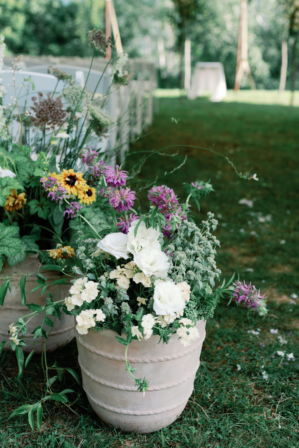 White and purple wildflower ceremony bouquets