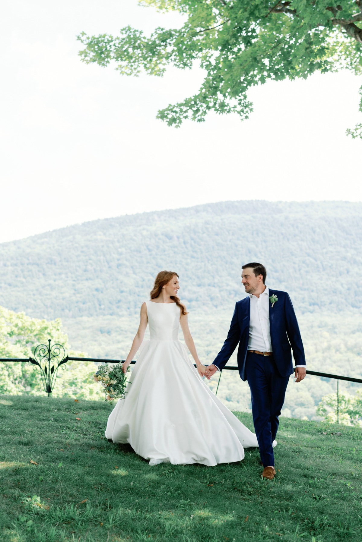 Timeless newlyweds in Vermont outdoor wedding 