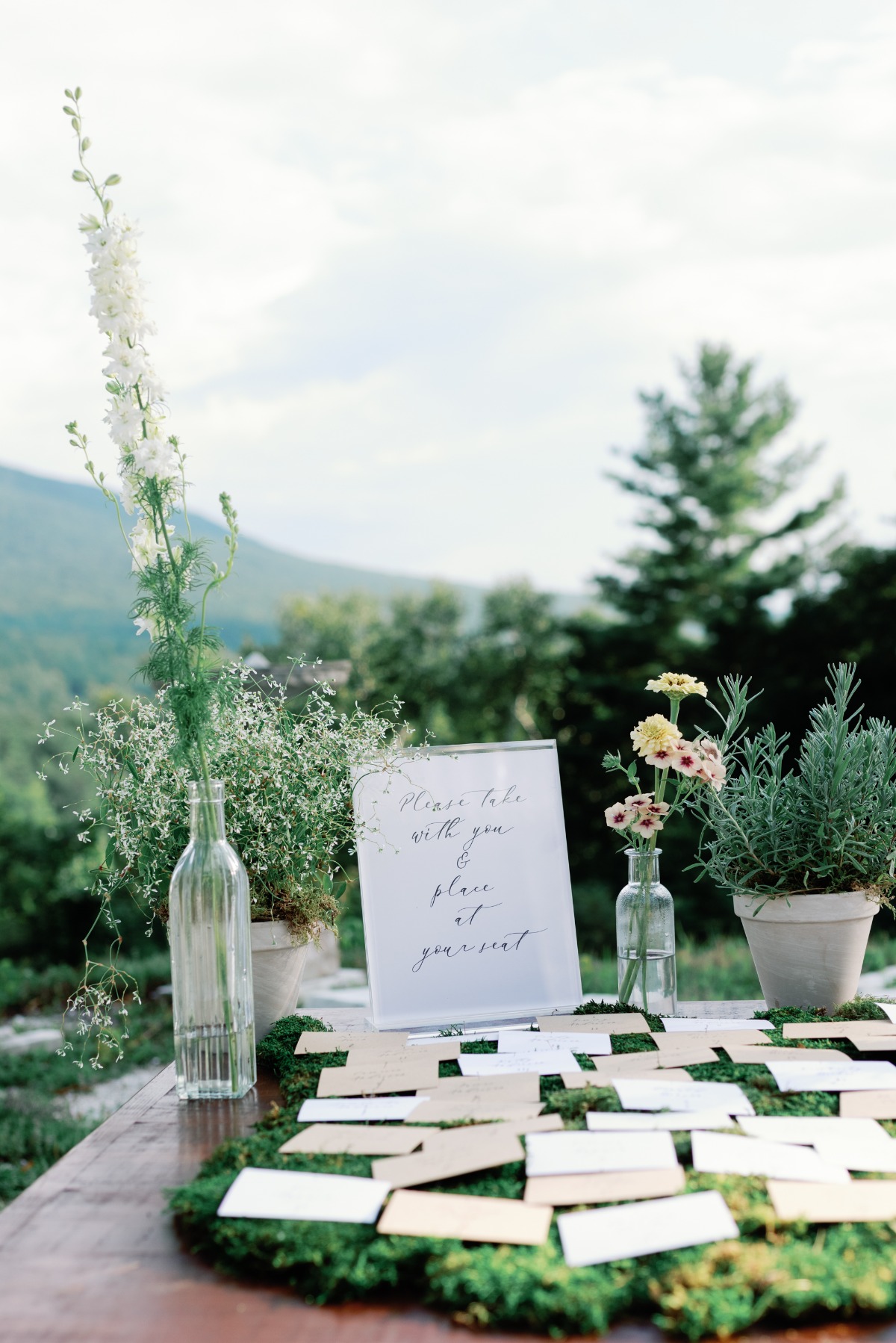 Moss covered escort cards 