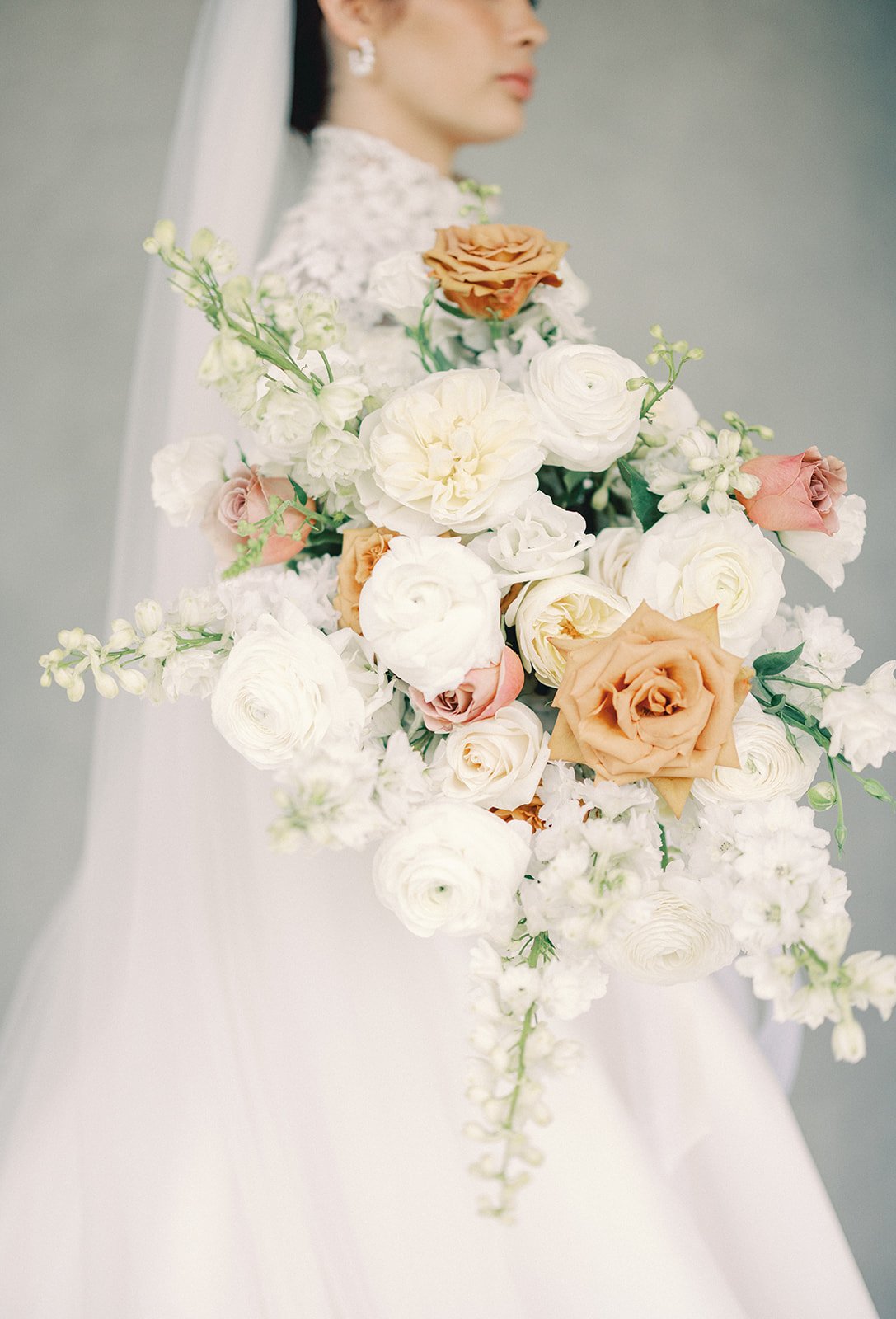 peach pink and white bridal bouquet