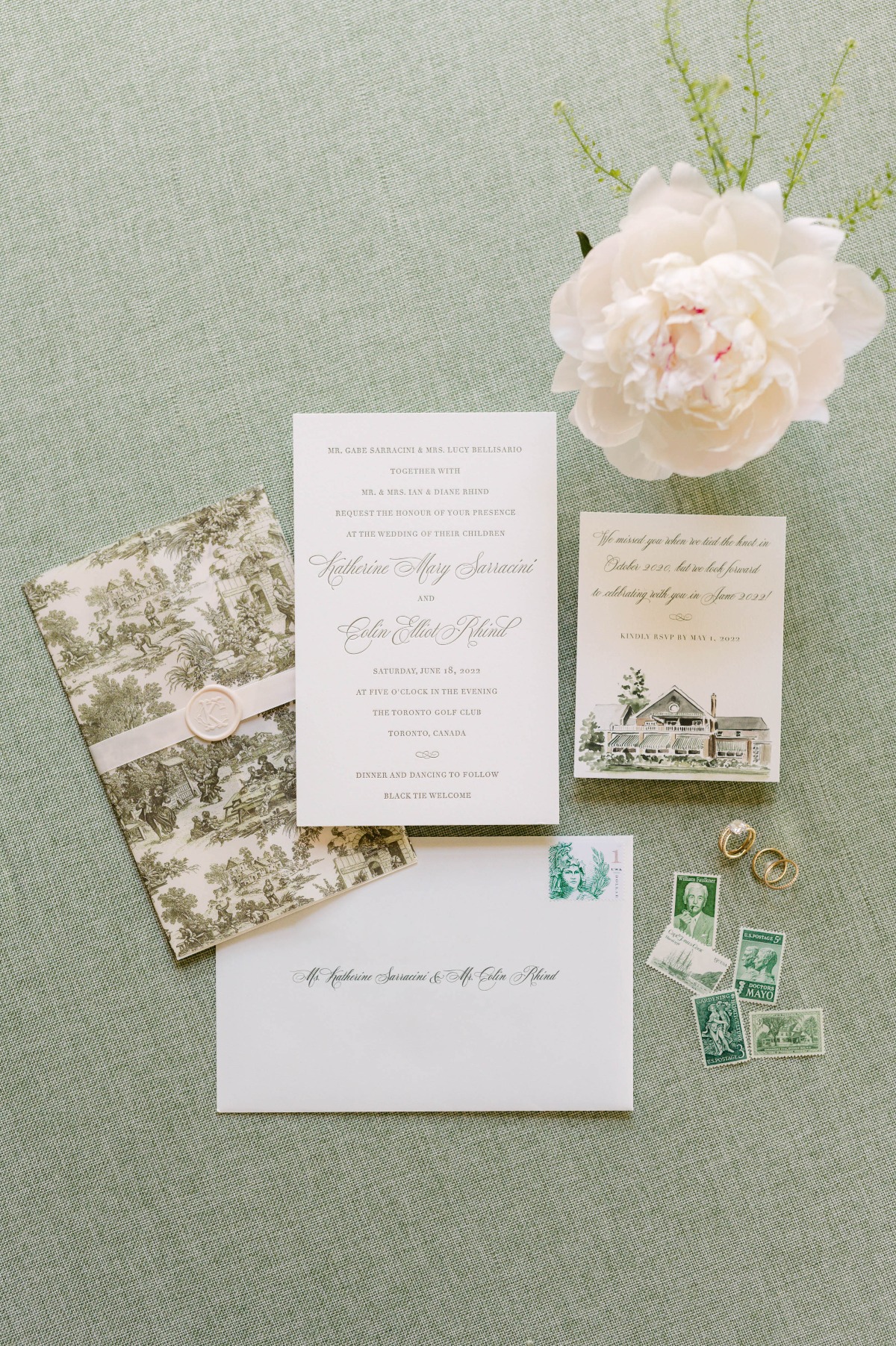 Green vintage invitation suite 