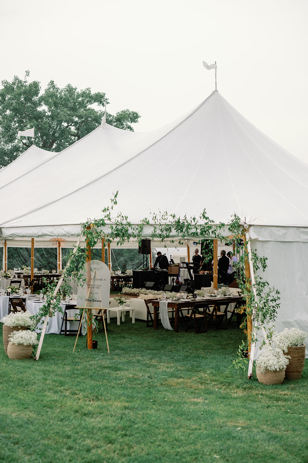 sailcloth reception tent with baby's breath 