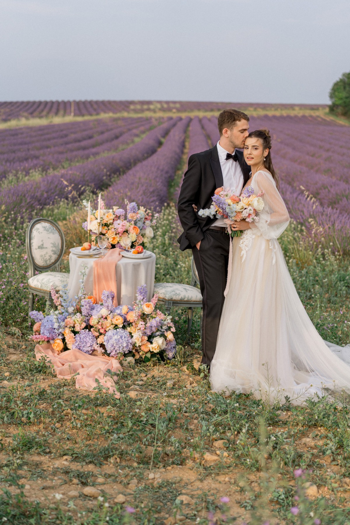 Romantic elopement in lavender field