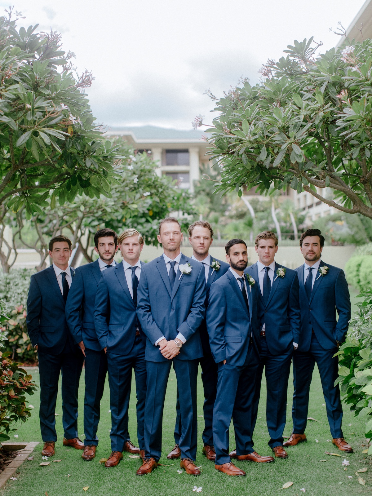 Blue groom and groomsmen suits 