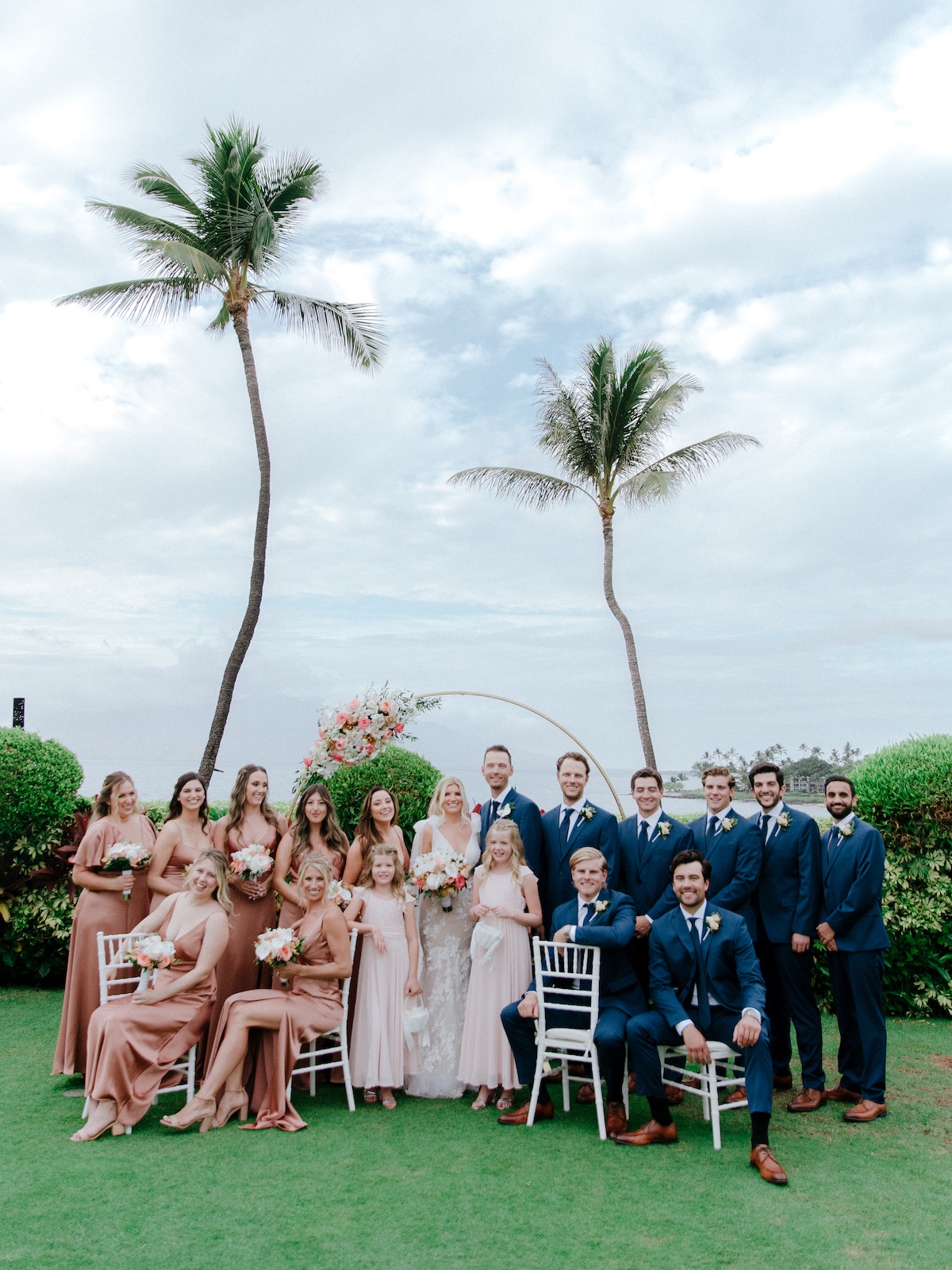 Sunset palette bridal party in Hawaii 