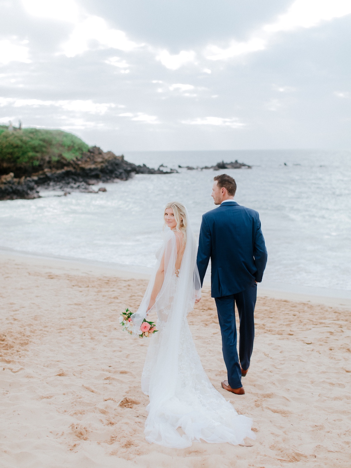Romantic bride and groom in Maui 