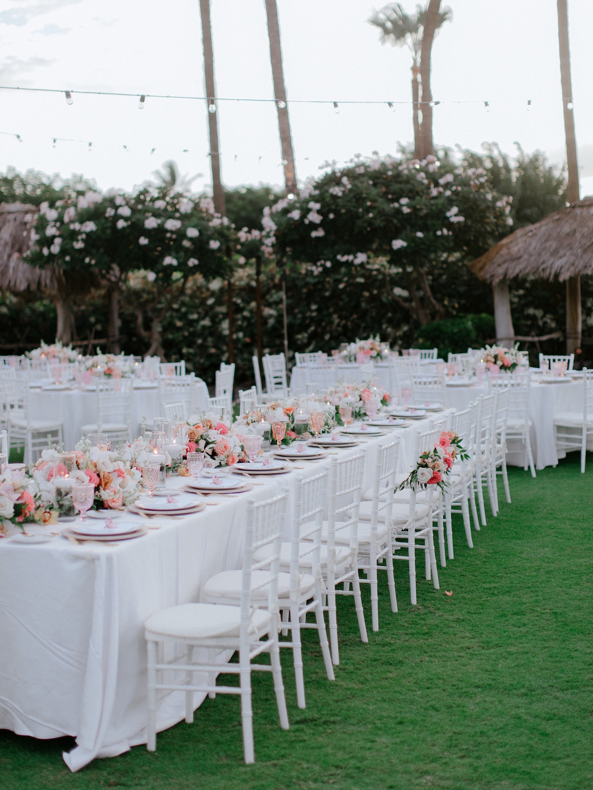 White and sunset palette reception table 