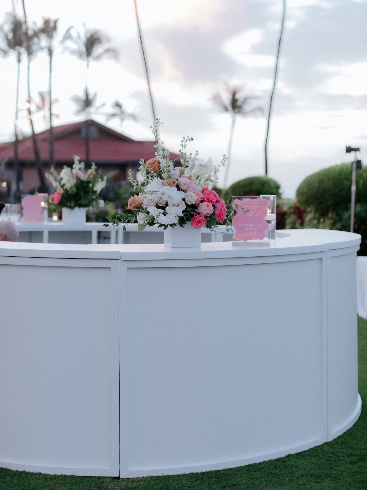 White wedding bar with pink accents 