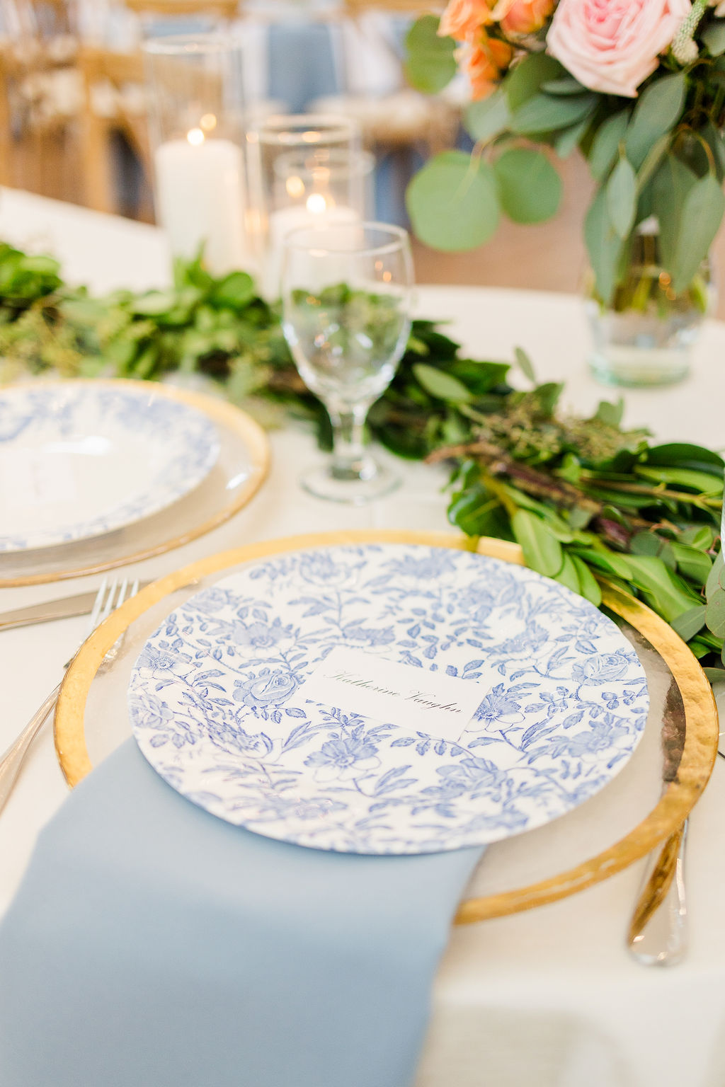 blue toile place settings