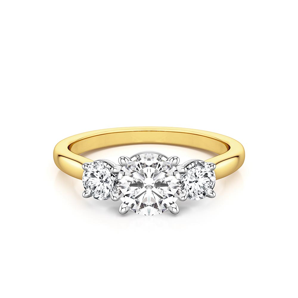 three stone yellow gold engagement ring by Piper Jewels