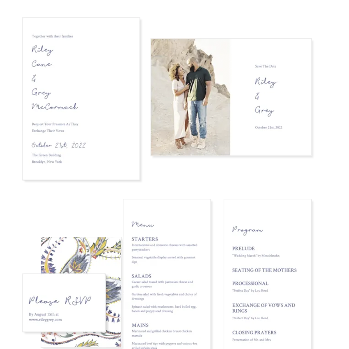 Riley & Grey Wedding Websites with matching paper