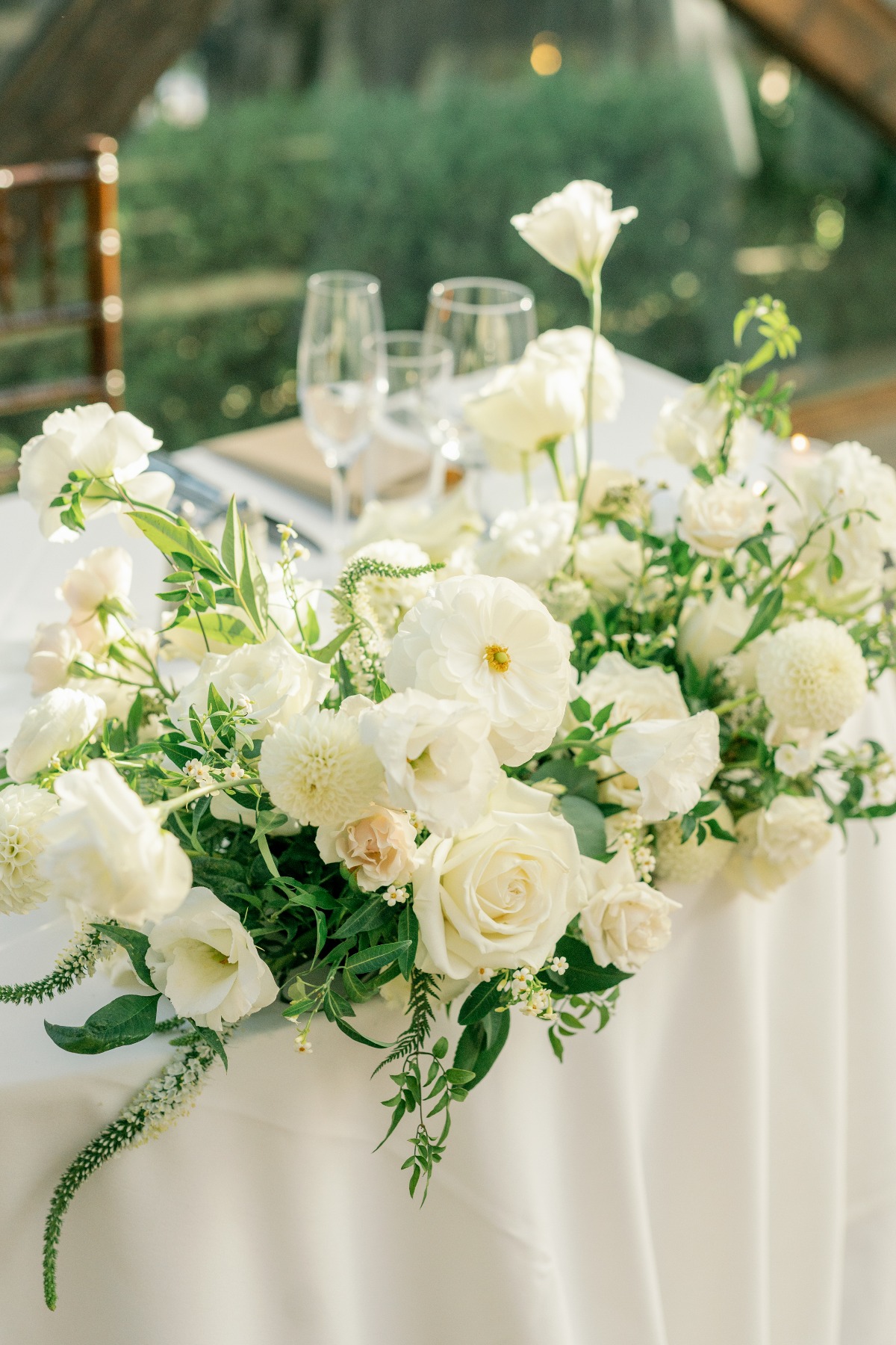 white and green floral arrangements