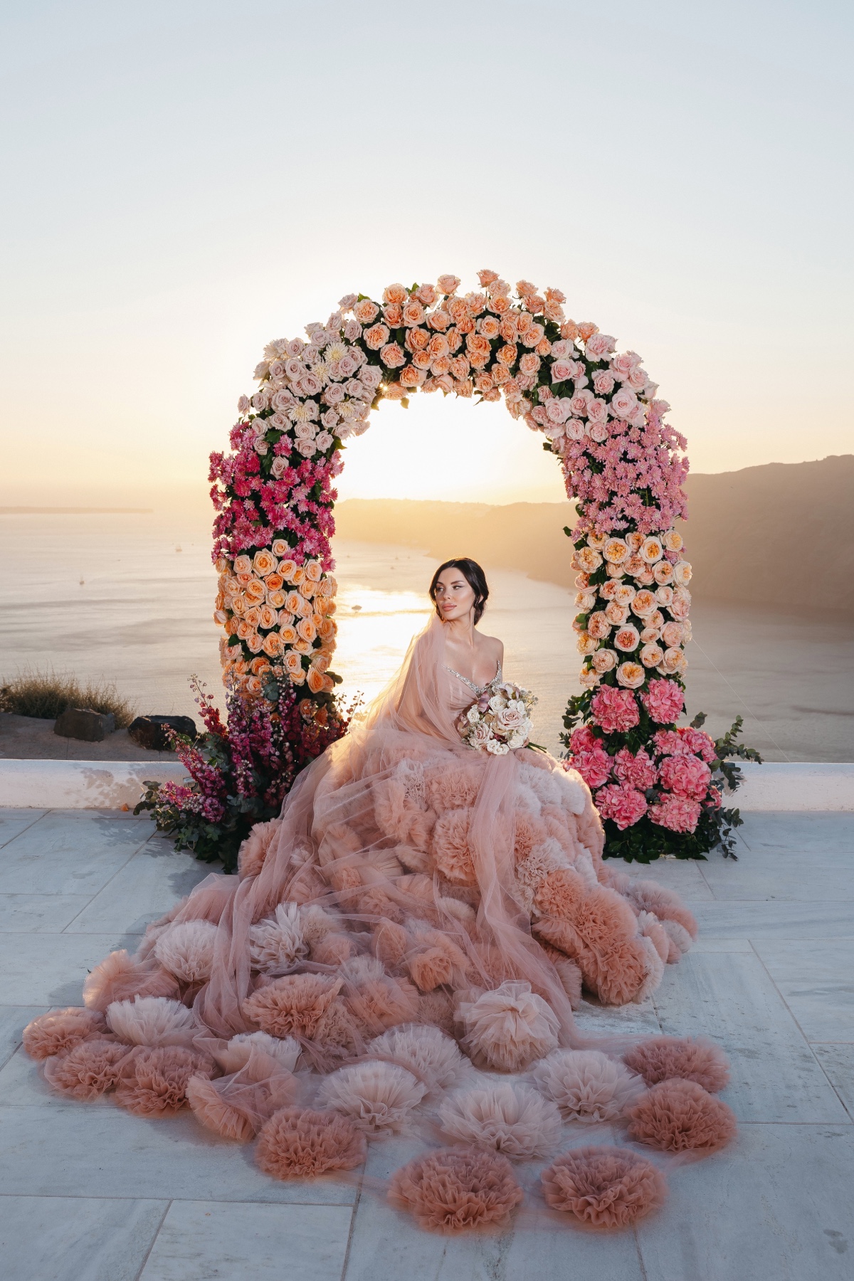 Handmade pink floral designer wedding gown 