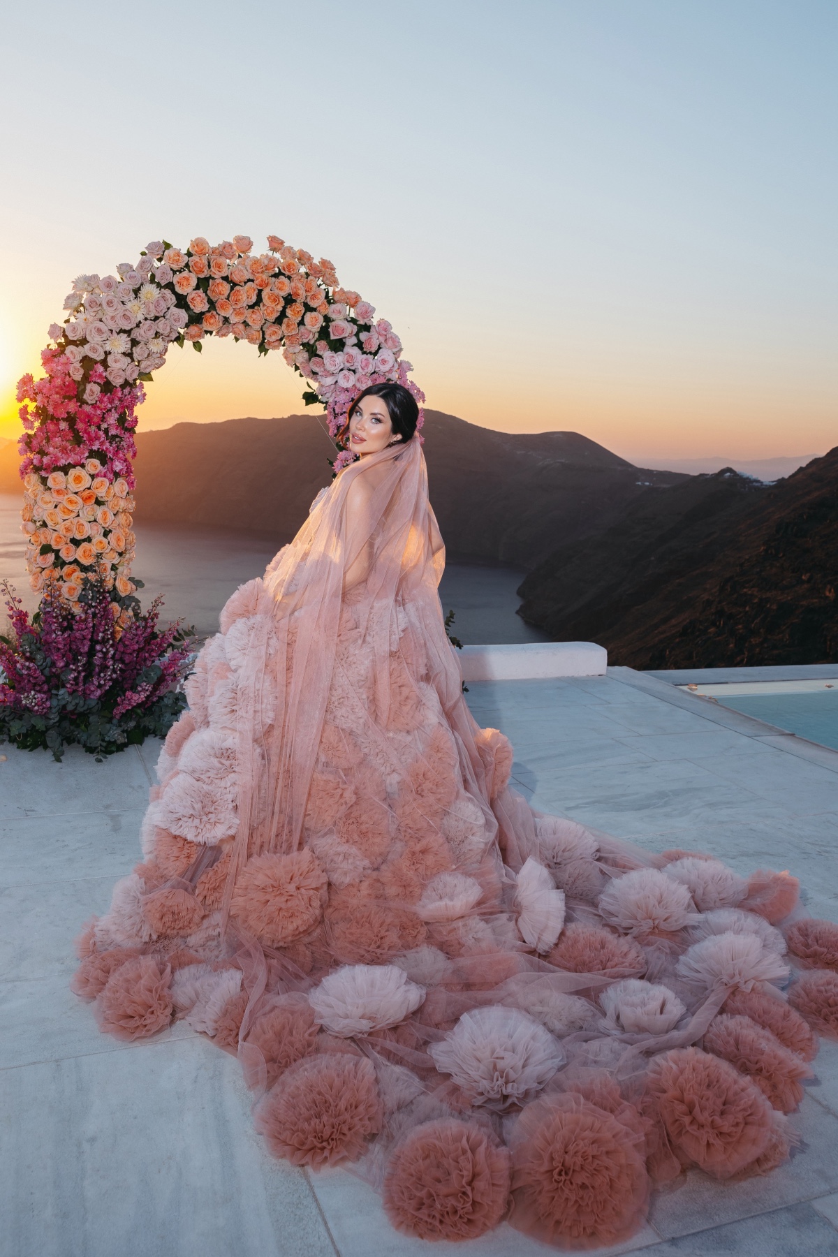 Pink floral designer wedding dress