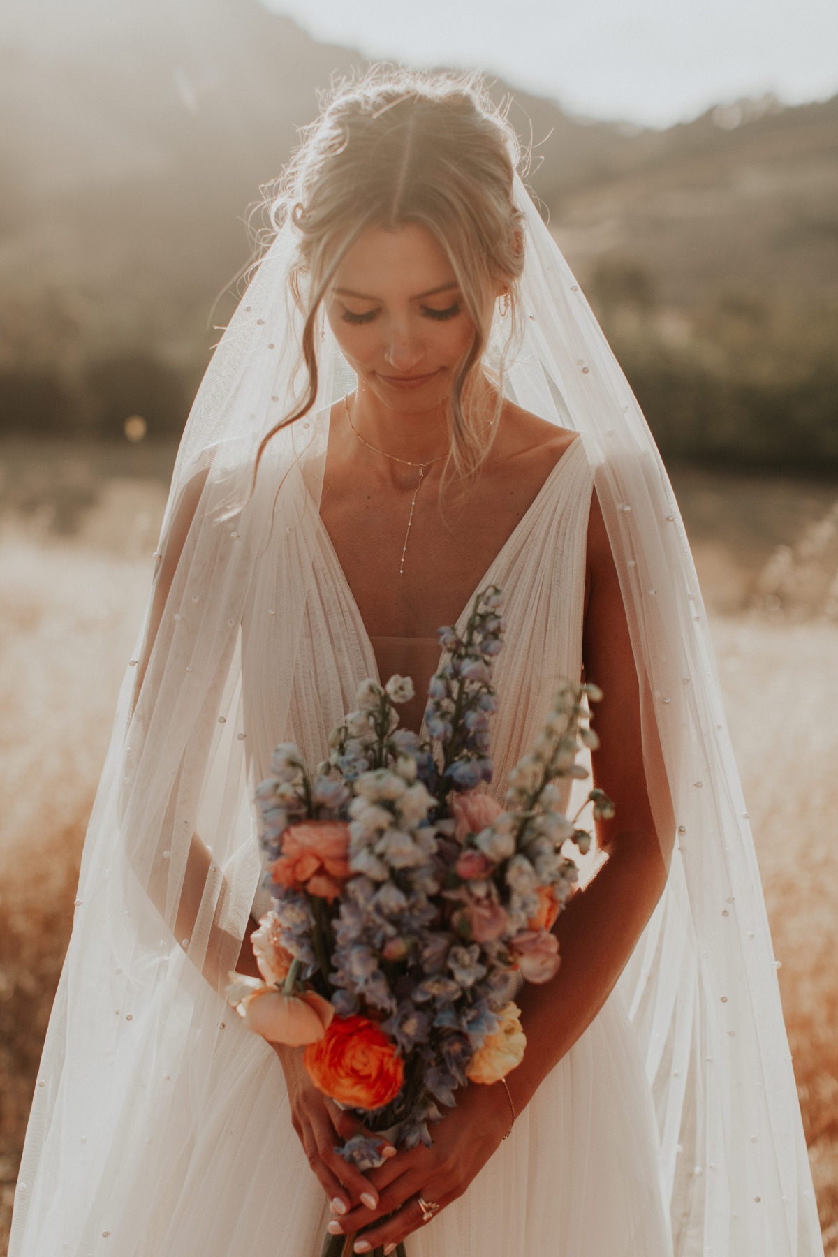 romantic bride in pearl veil 
