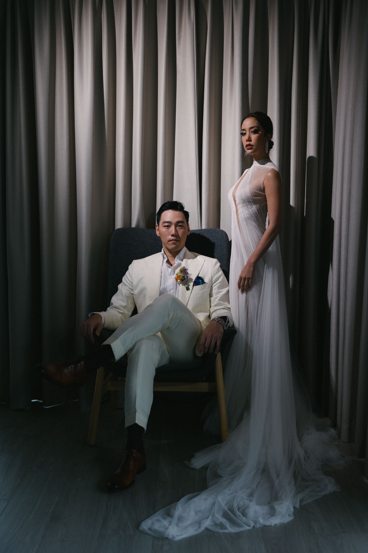 Dramatic couture bride and groom fashion