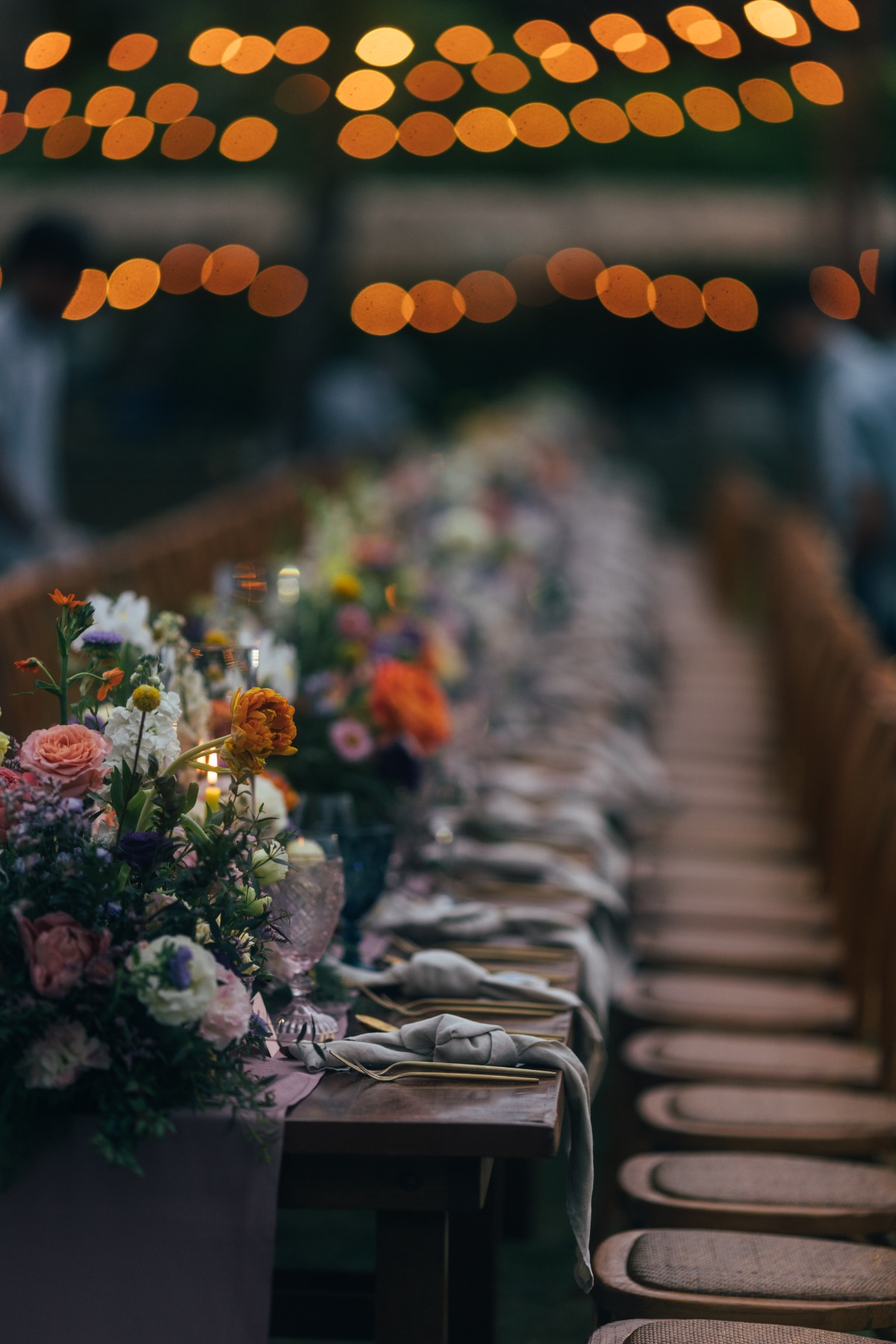Rustic table linens and florals