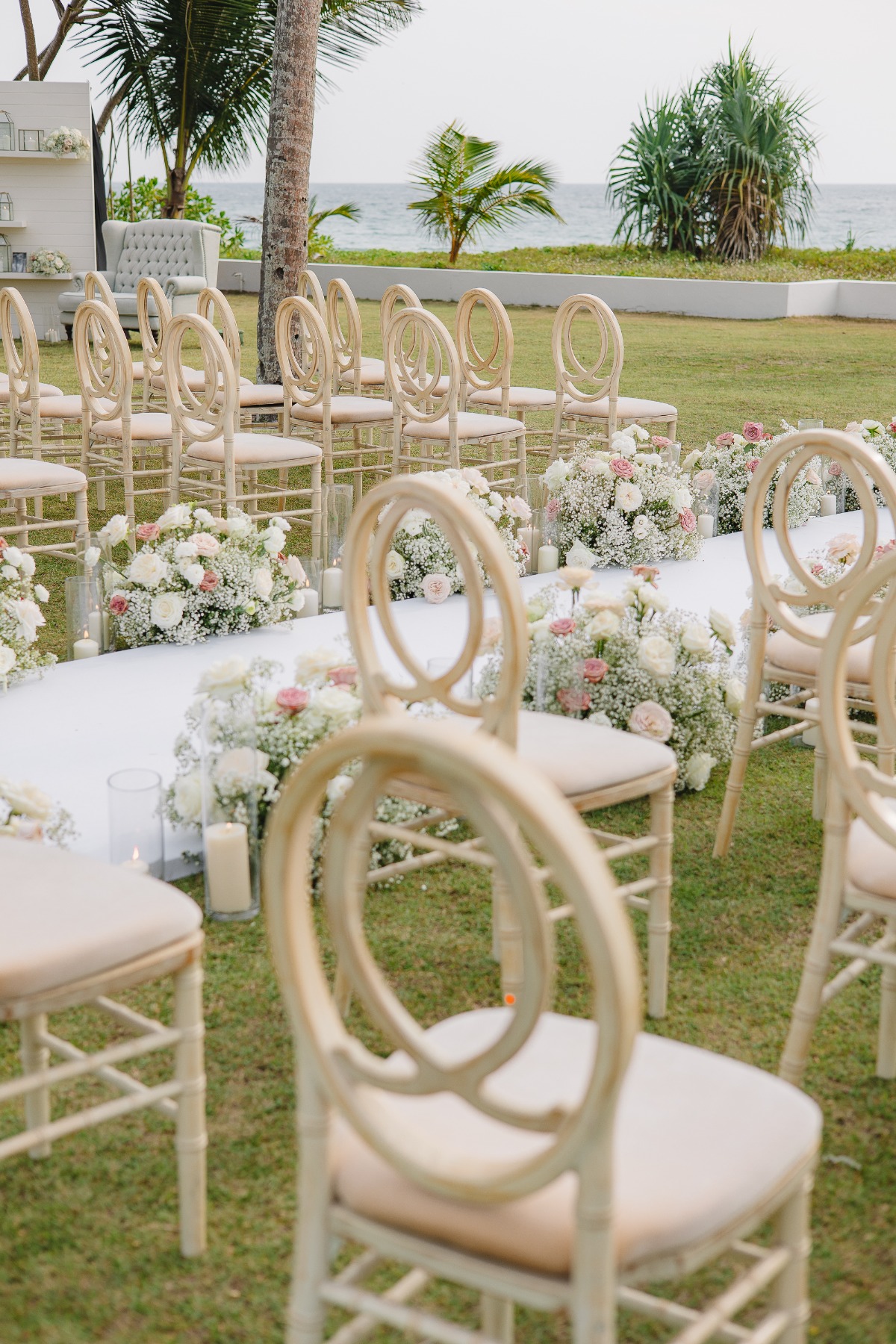 wood and linen ceremony chairs