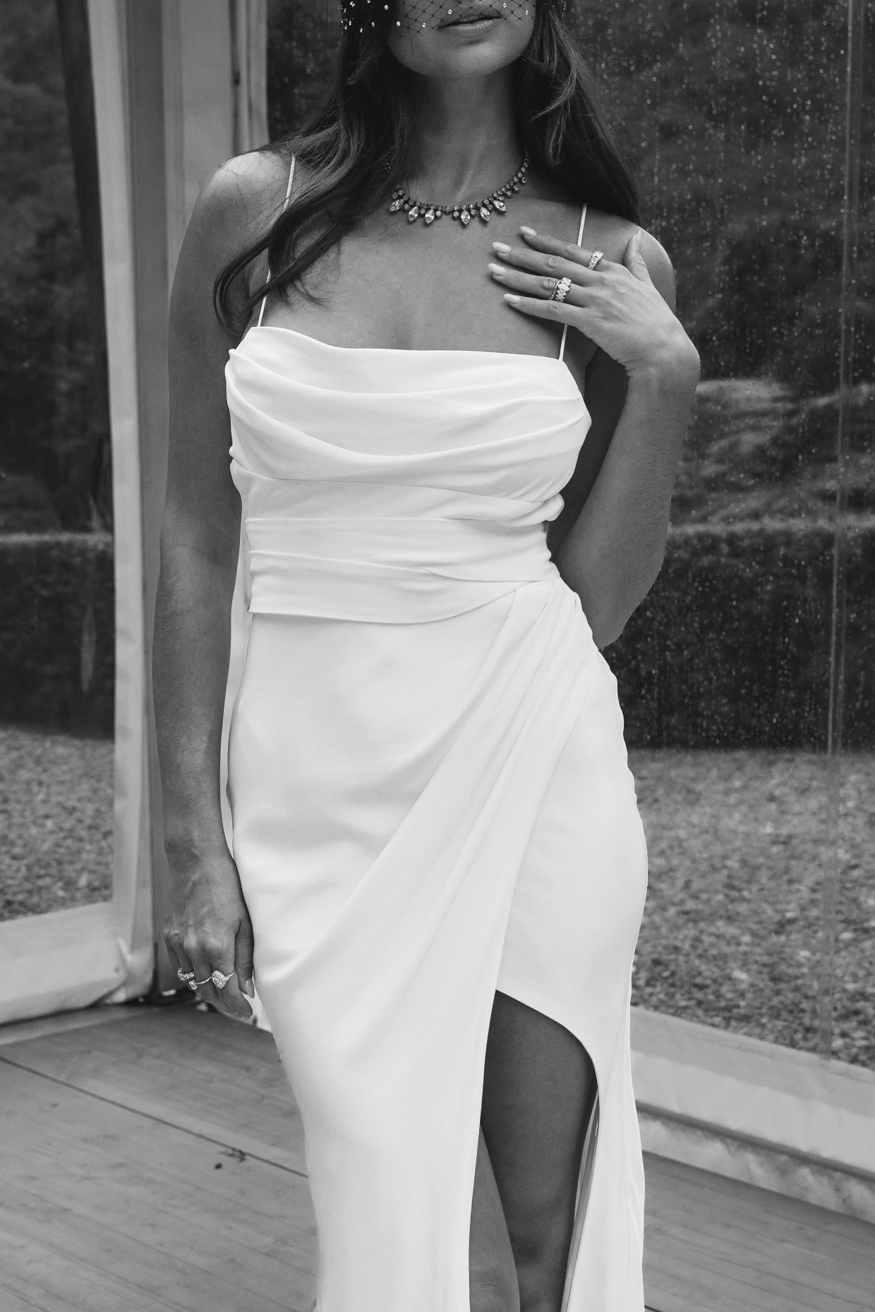 asymmetrical draped wedding dress by Grace Loves Lace