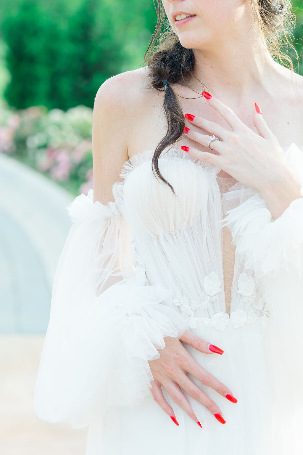 Romantic tulle wedding gown details