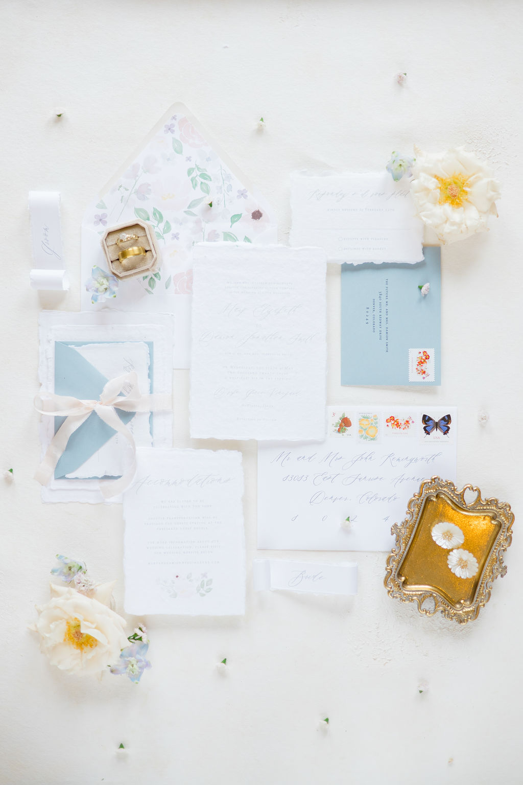 Pastel garden wedding invitations