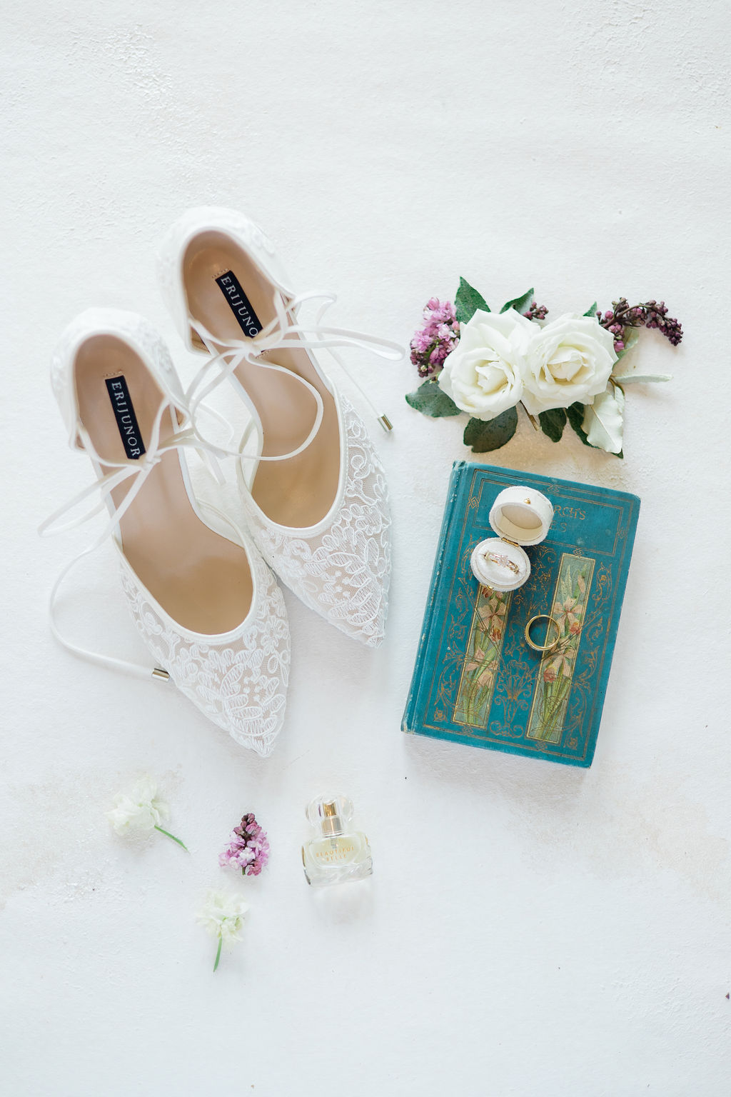 Lace pointed wedding heels and accessories 
