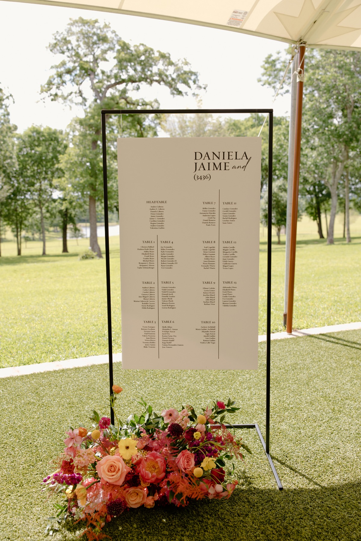 black and white hanging seating chart