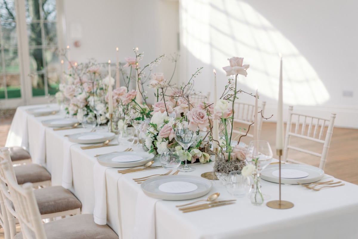 pink white and gold reception decor