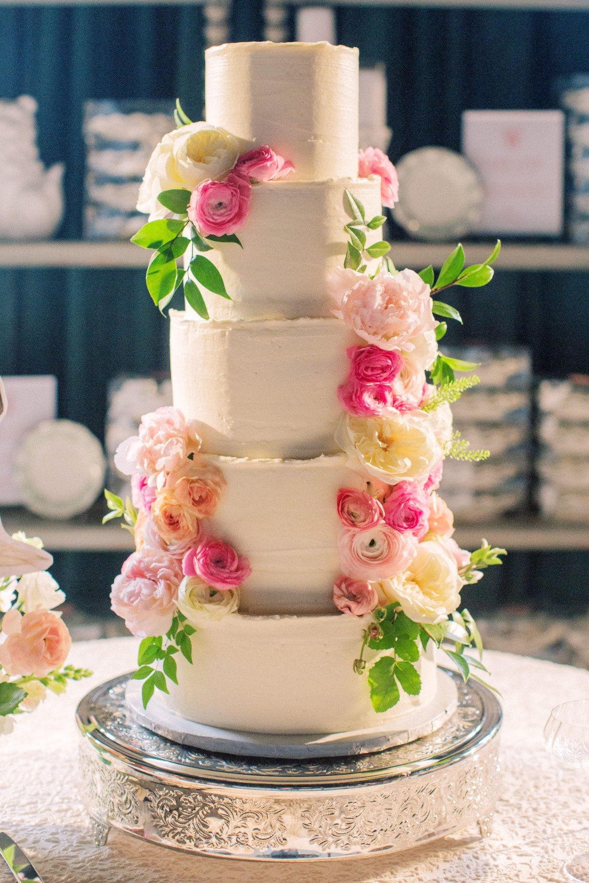 Pink floral wedding cake 