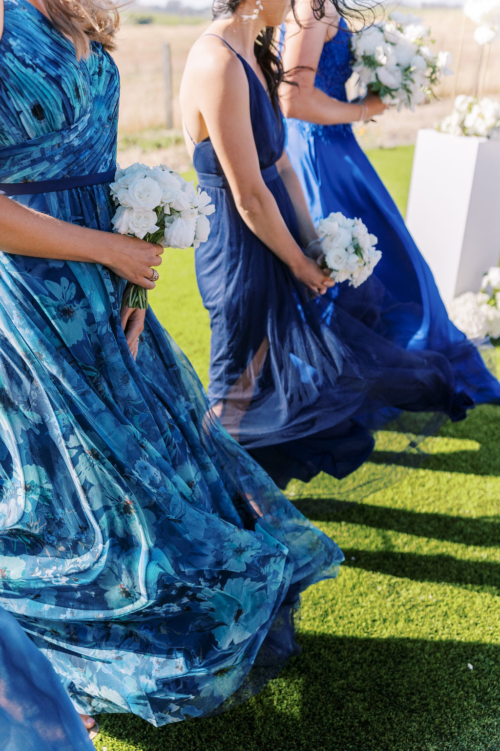 Flowing blue bridesmaid dresses 