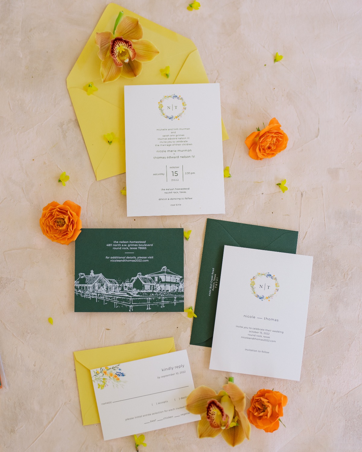 forest green wedding invitation