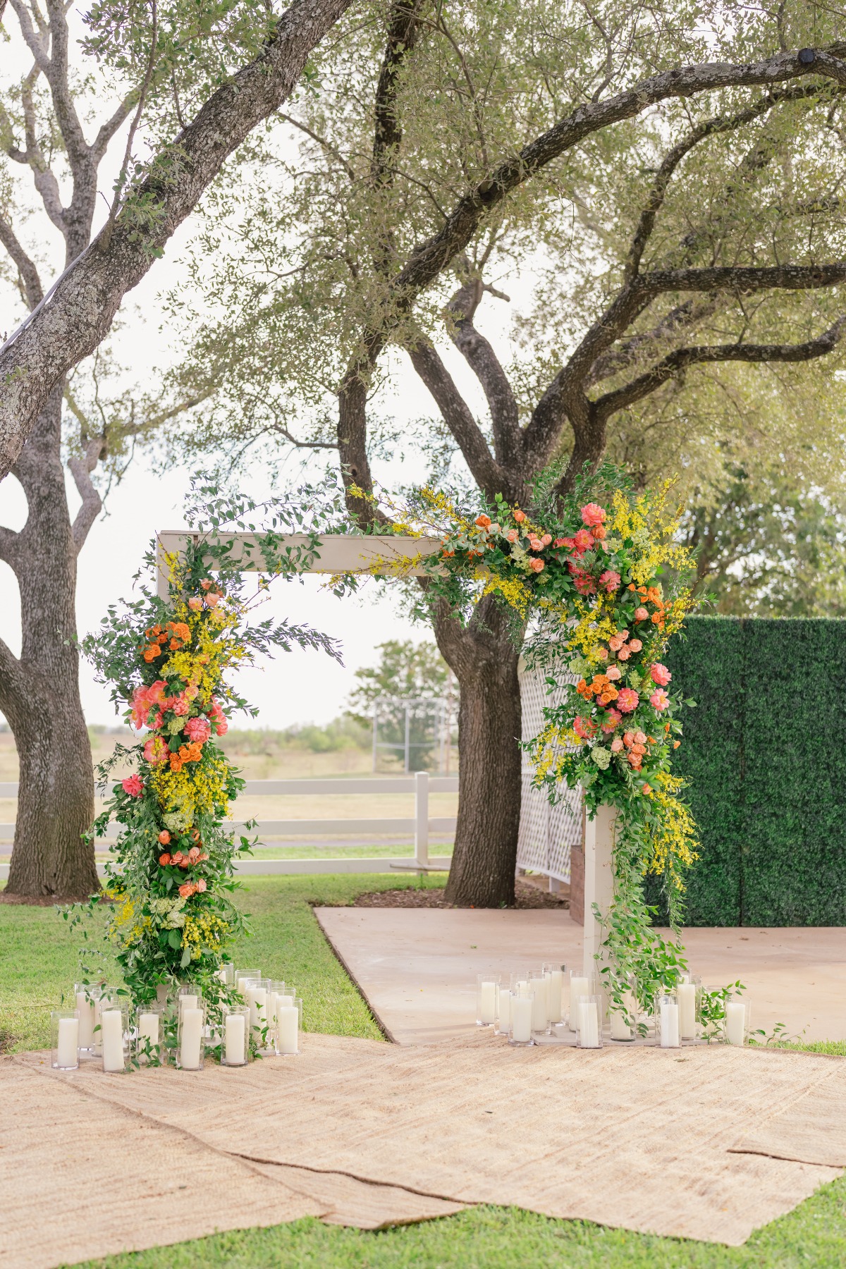 bright sunset floral arch