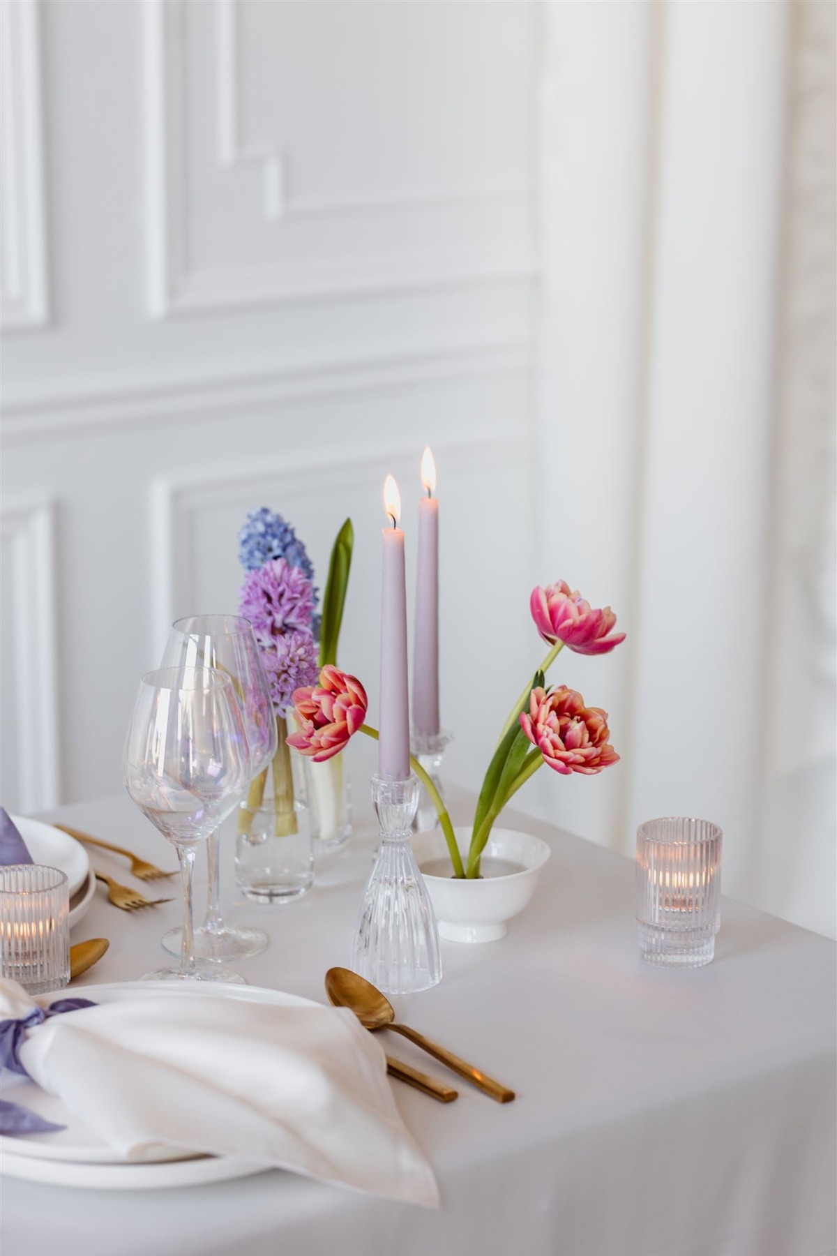 Modern Pink florals and lavender candles 