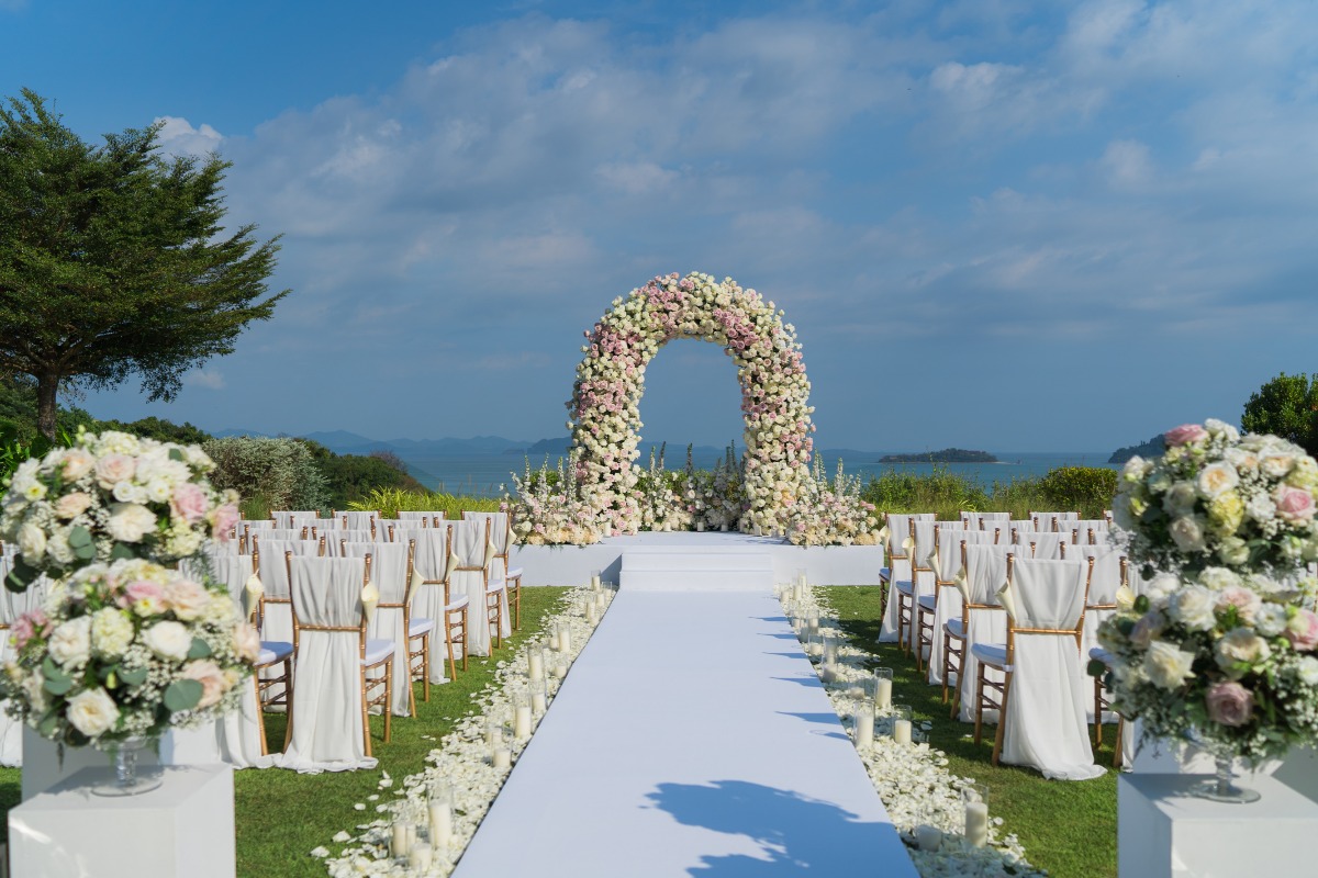Rose floral ceremony arch 