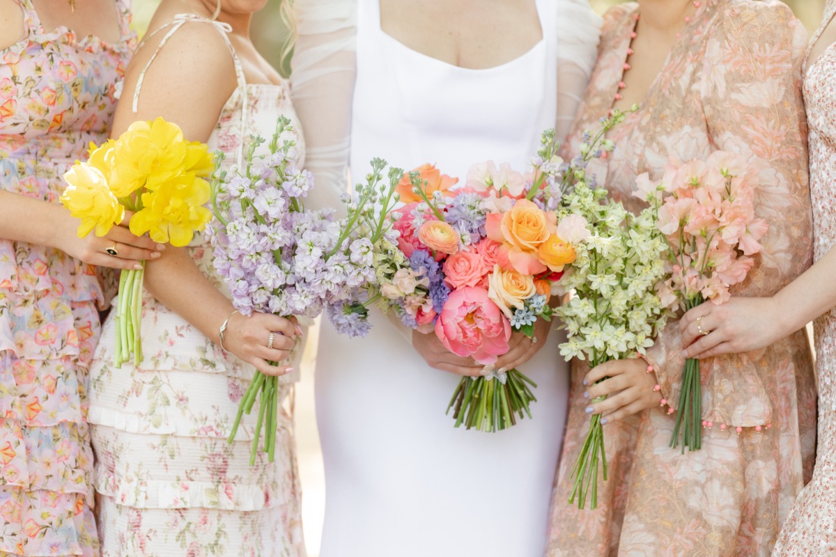 Pastel mono bouquets for bridesmaids 