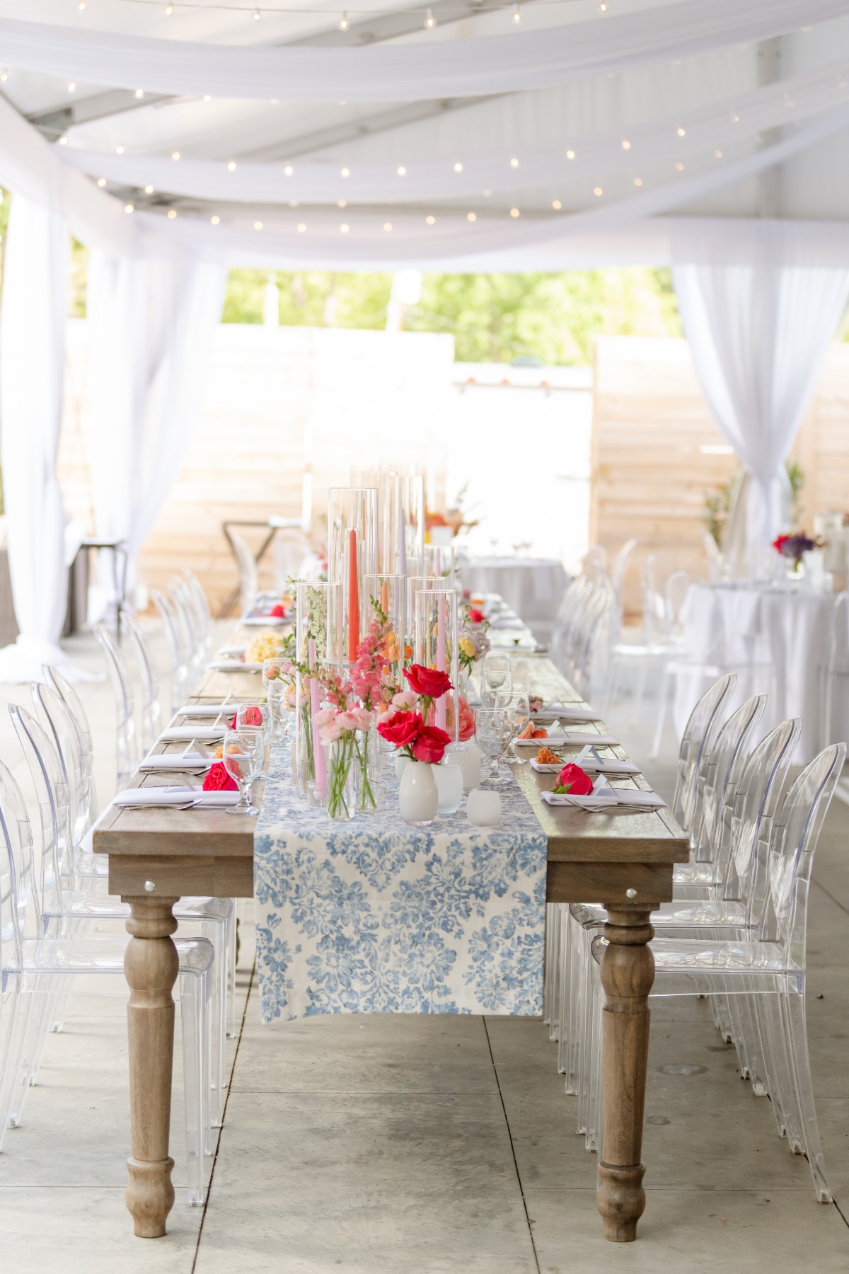 Clear and pastel garden party reception 