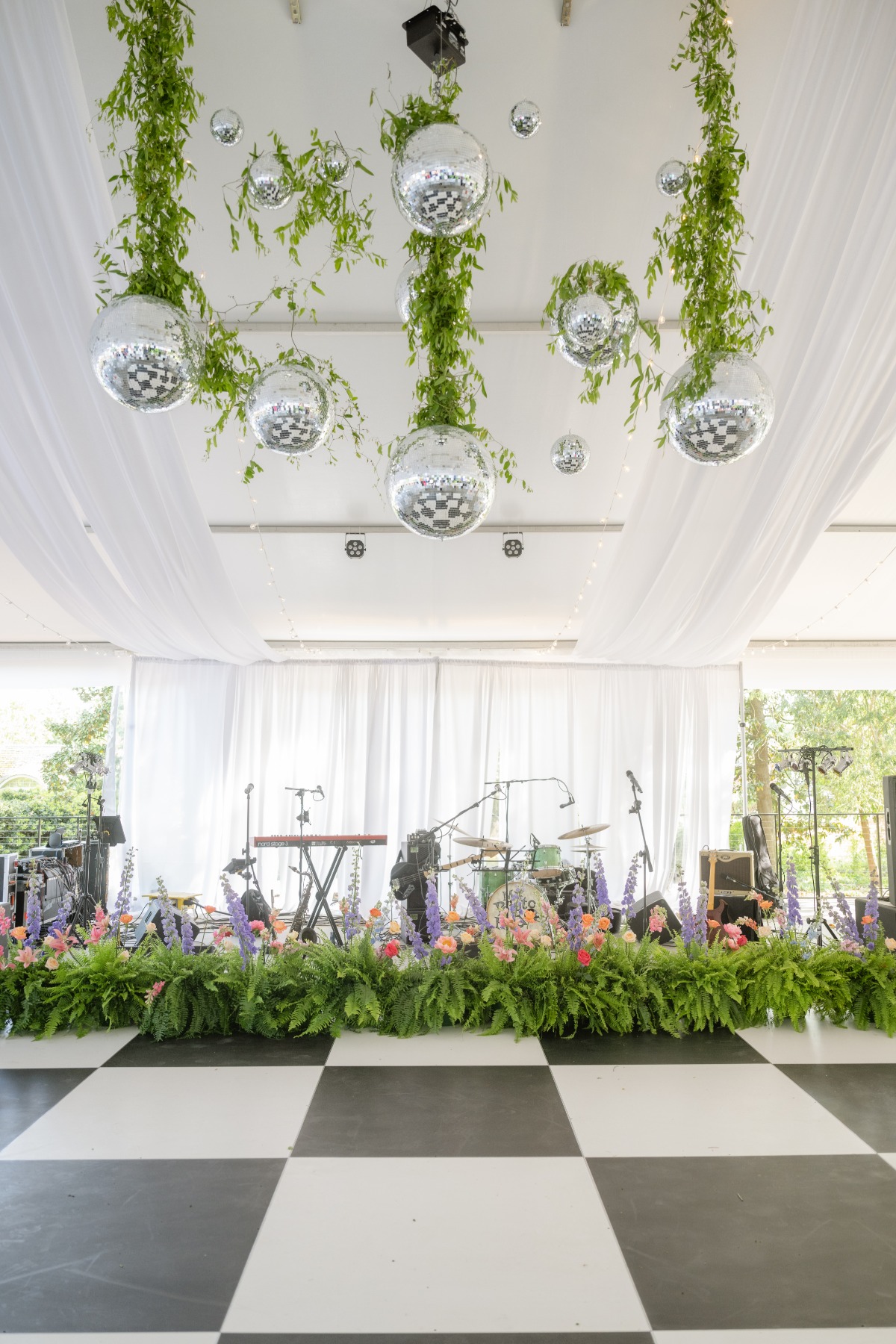 Garden party wedding stage for live music 