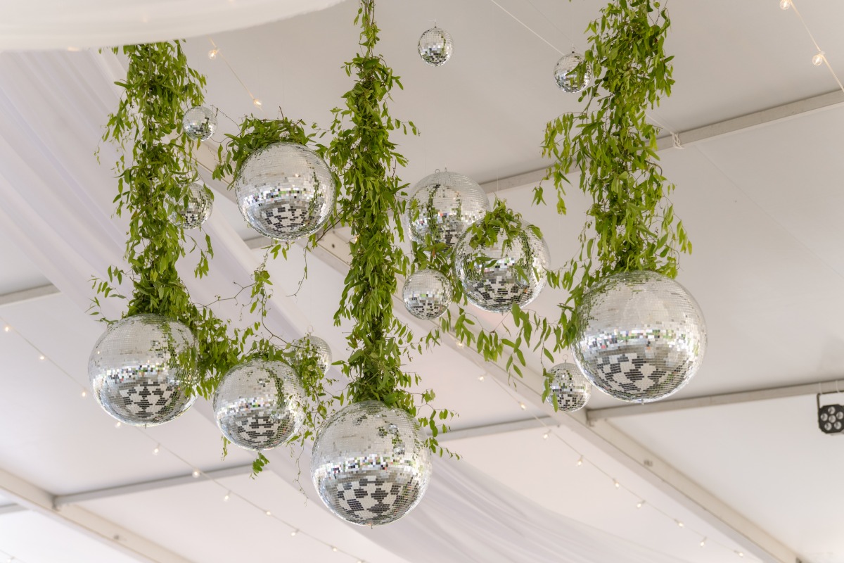 Disco ball installation for reception
