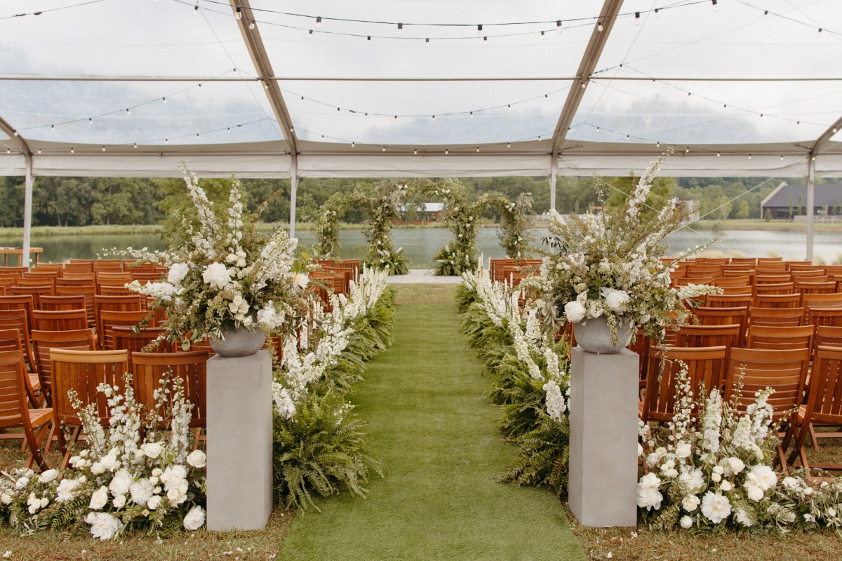 white and greenery floral arrangements