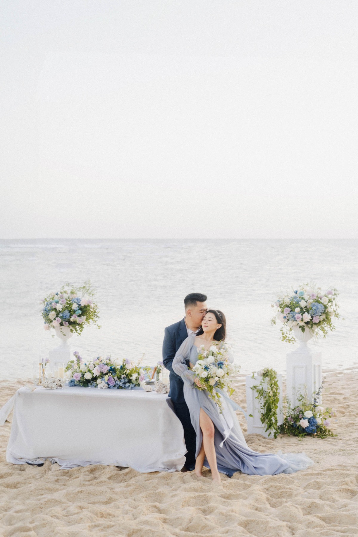 blue and white beach wedding
