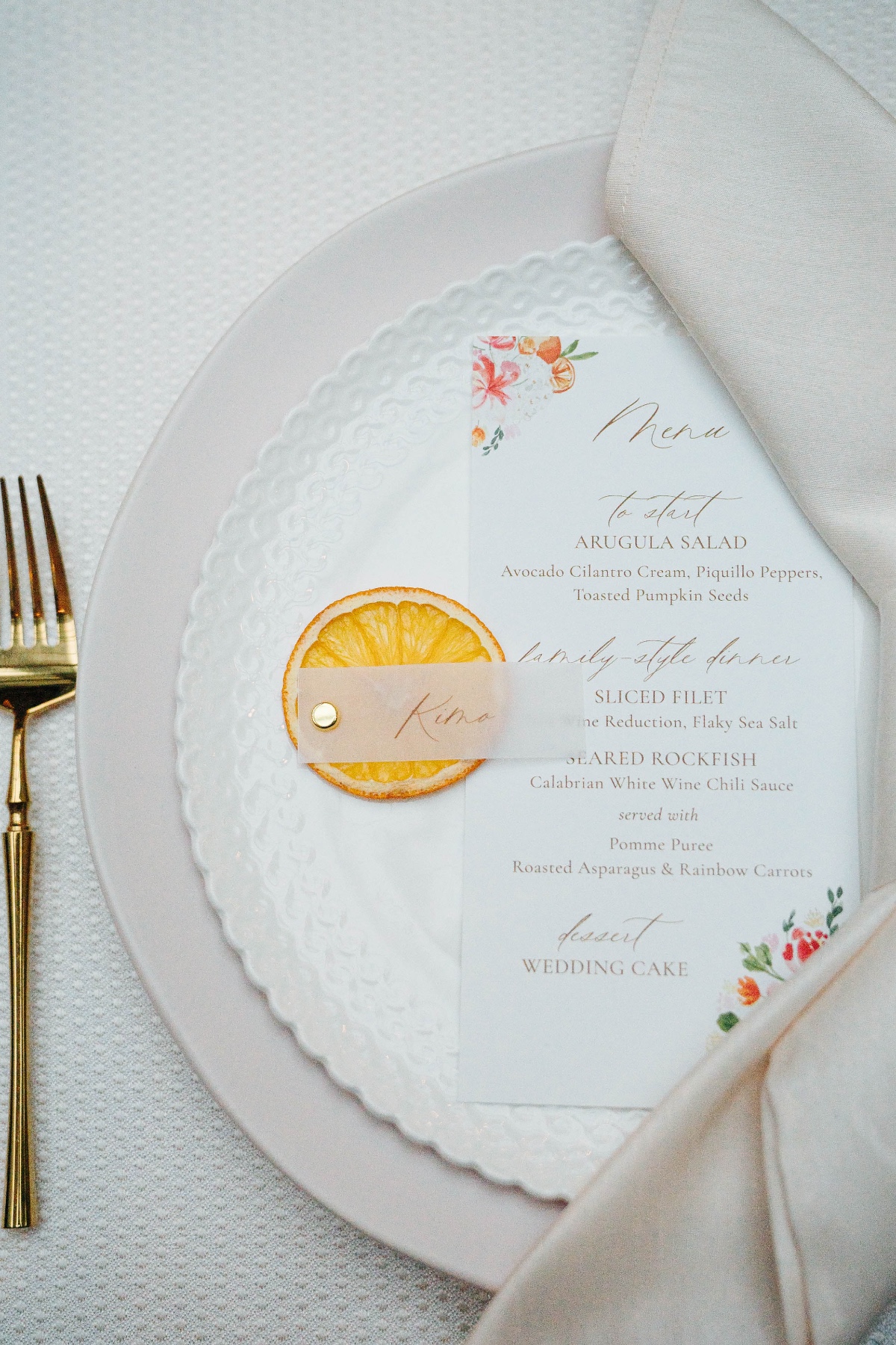 citrus wedding reception menu