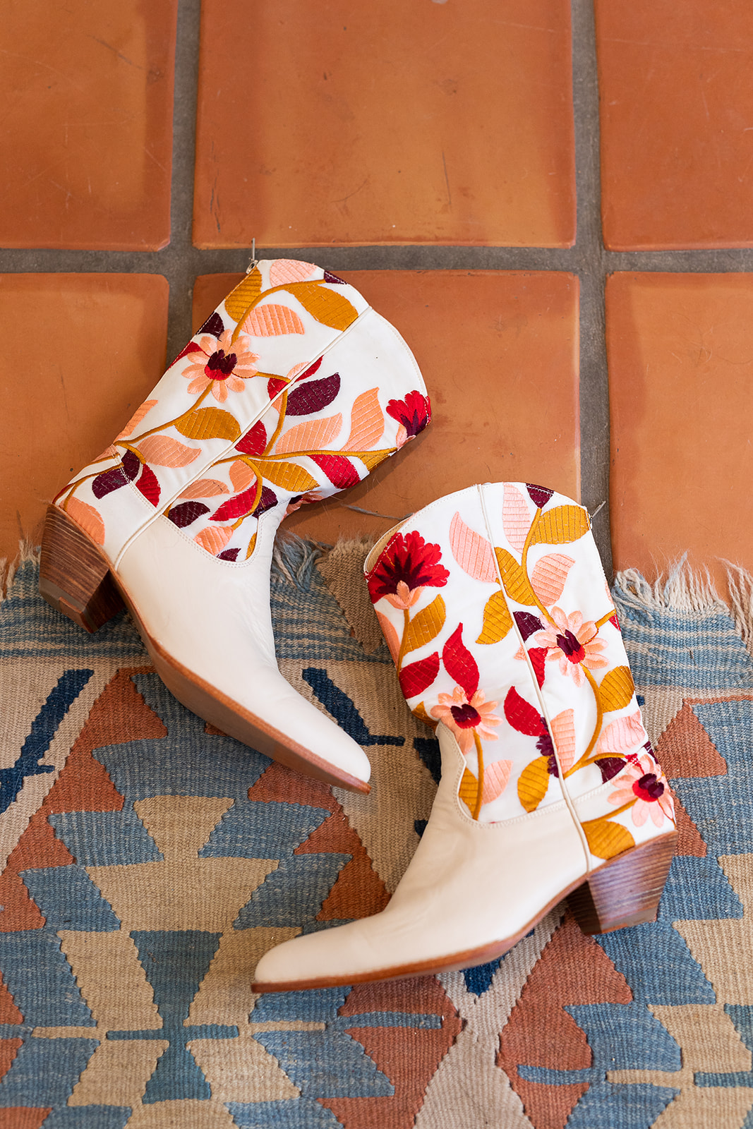 floral embroidered white cowboy boots