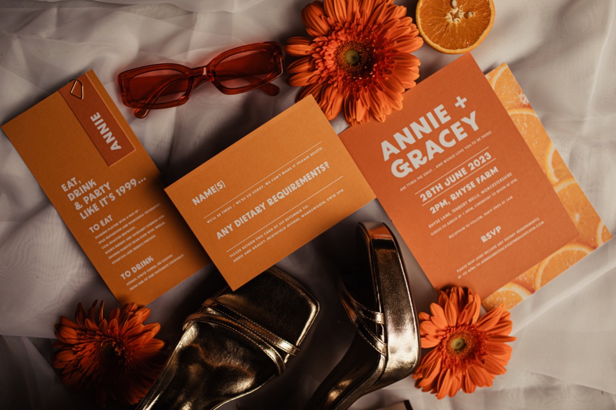 Modern orange wedding invitations
