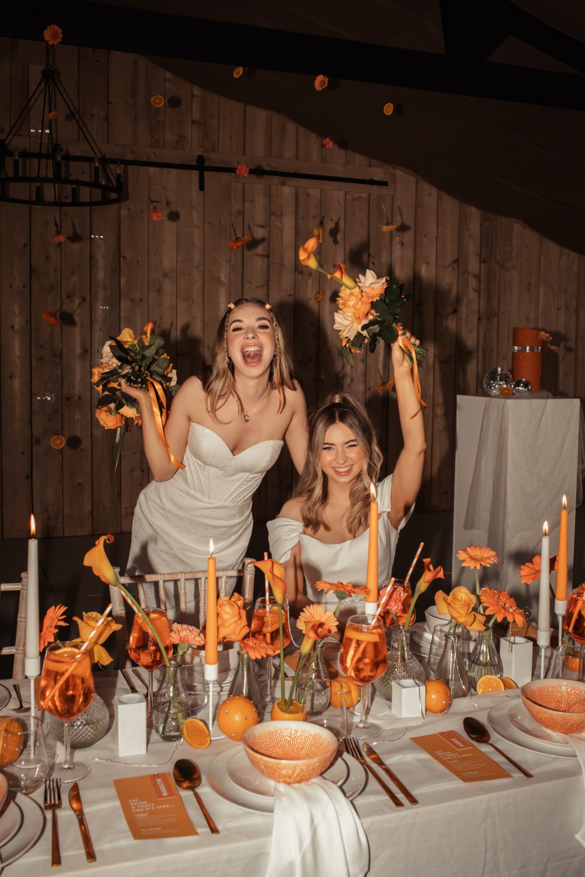 Orange citrus wedding reception 