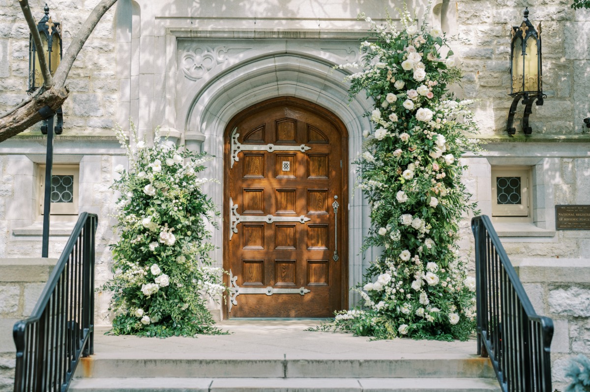 church entrance floral towers