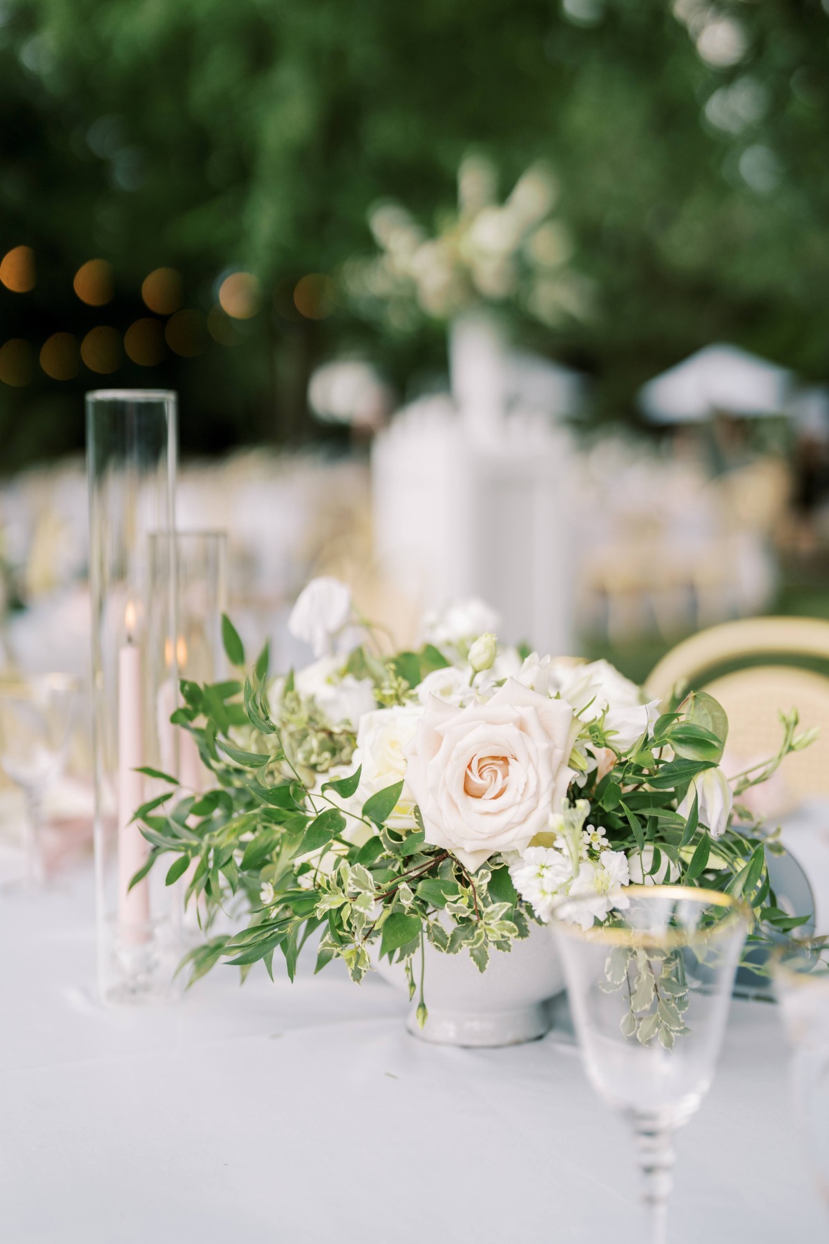 white and light pink centerpieces