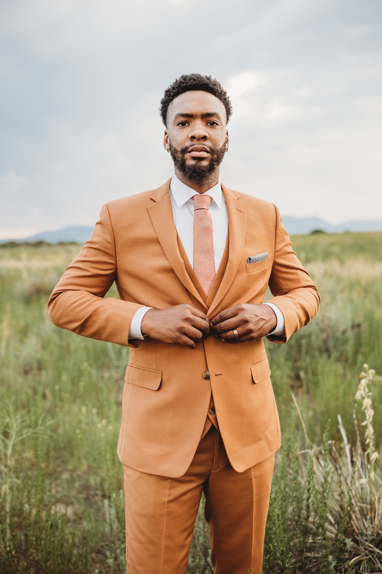 caramel colored suit from stitch and tie